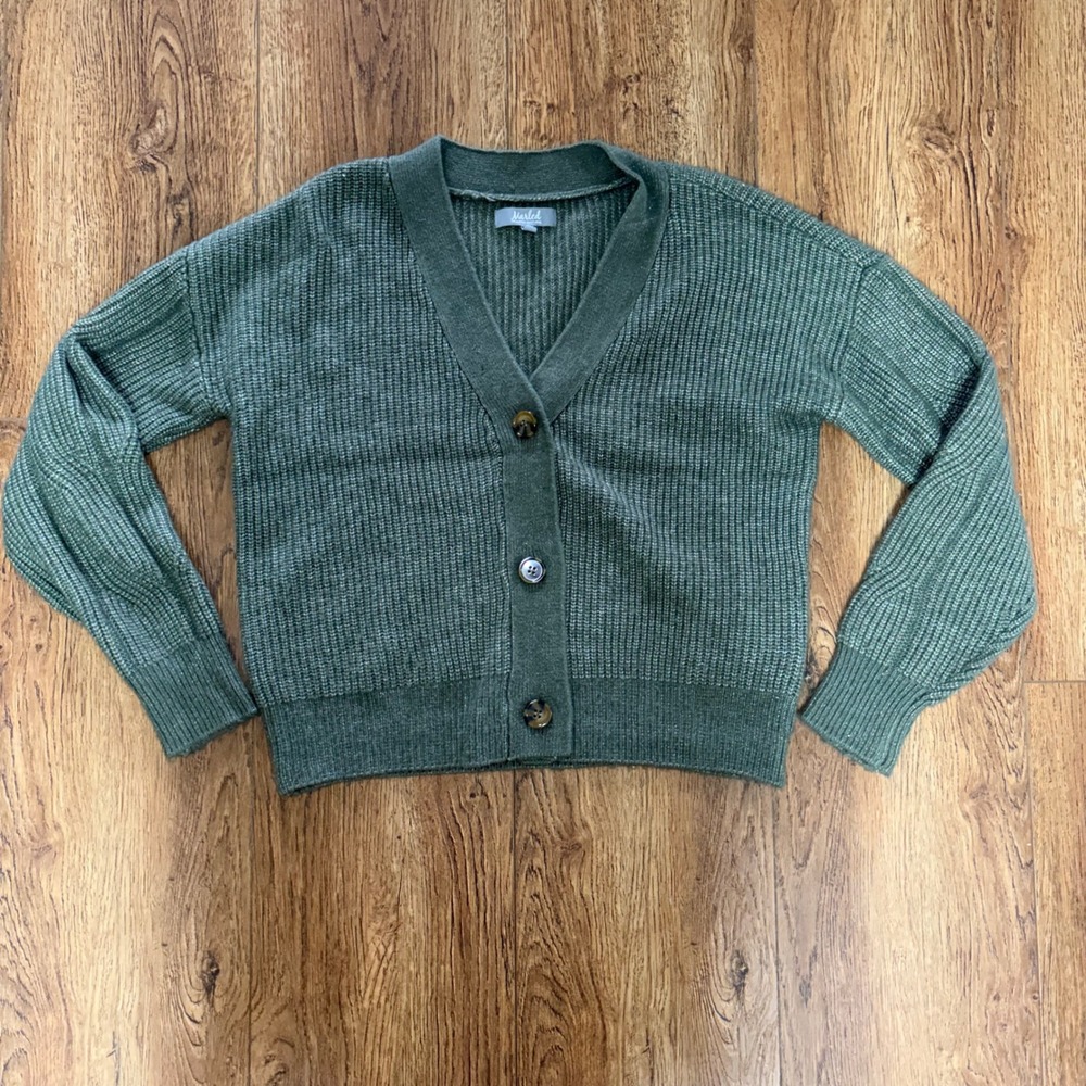 Marled Olive Green chunky knit sweater cardigan Button Front Women's Size L - Picture 1 of 9